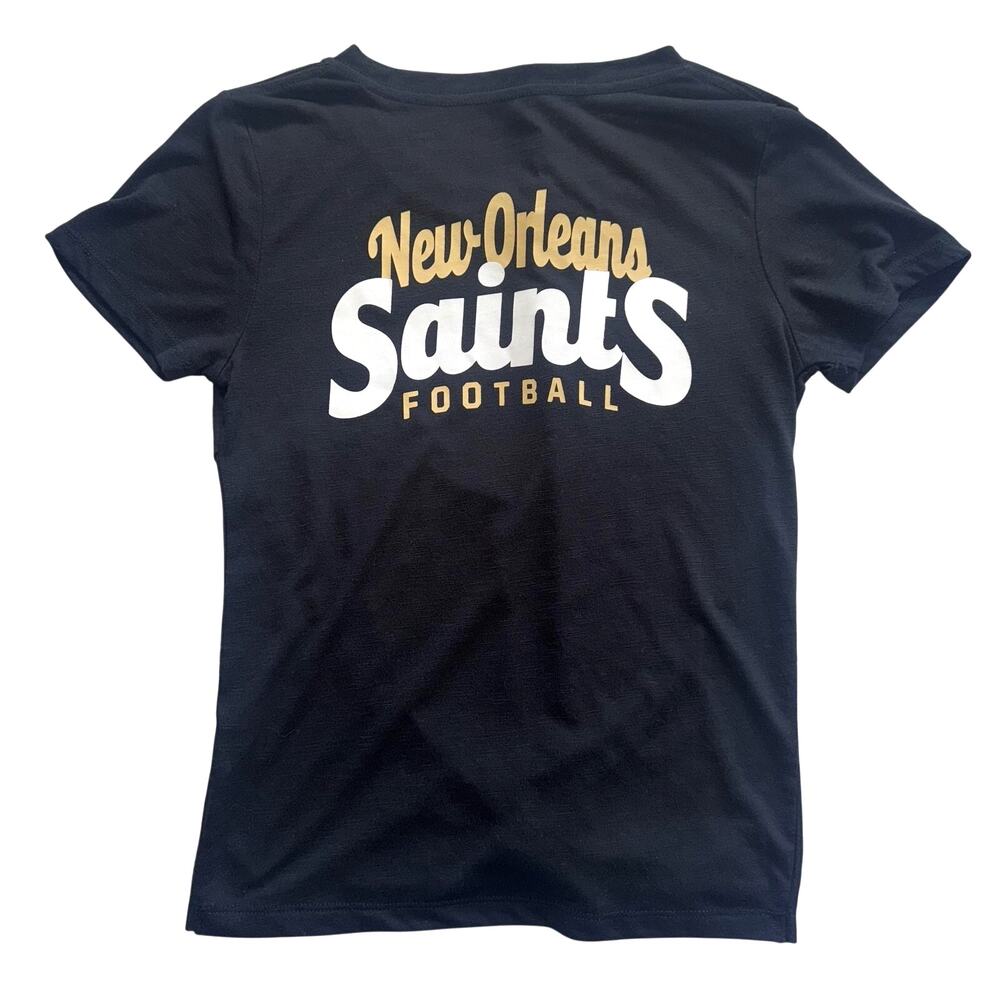 NEW ORLEANS SAINTS TWIST FRONT T SHIRT WOMENS SMALL BLACK NFL TEAM APPAREL TOP